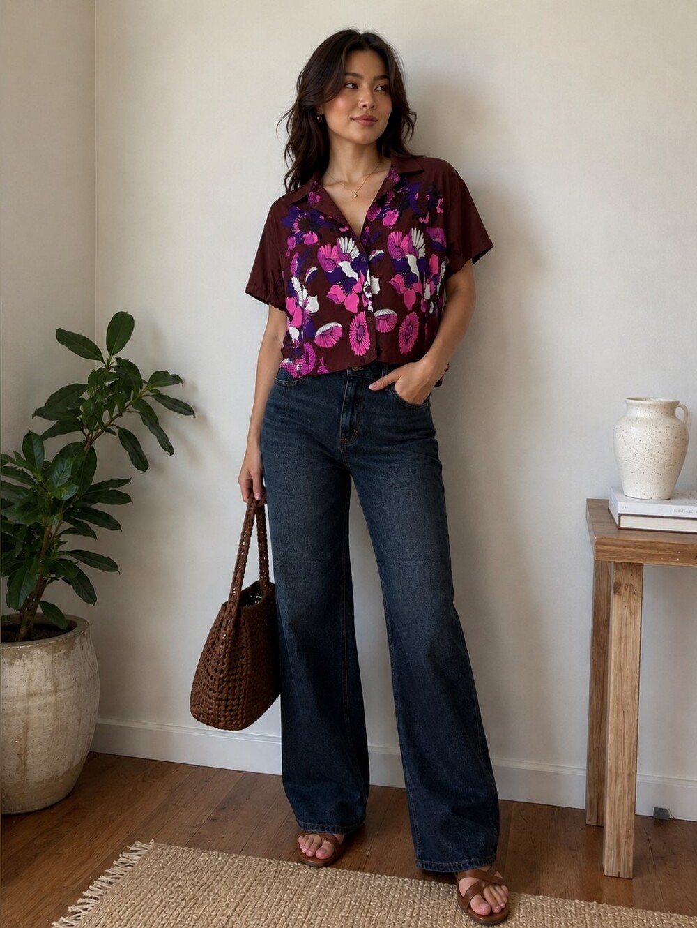 Express Women's Maroon Henley Top - Picture 1 of 4